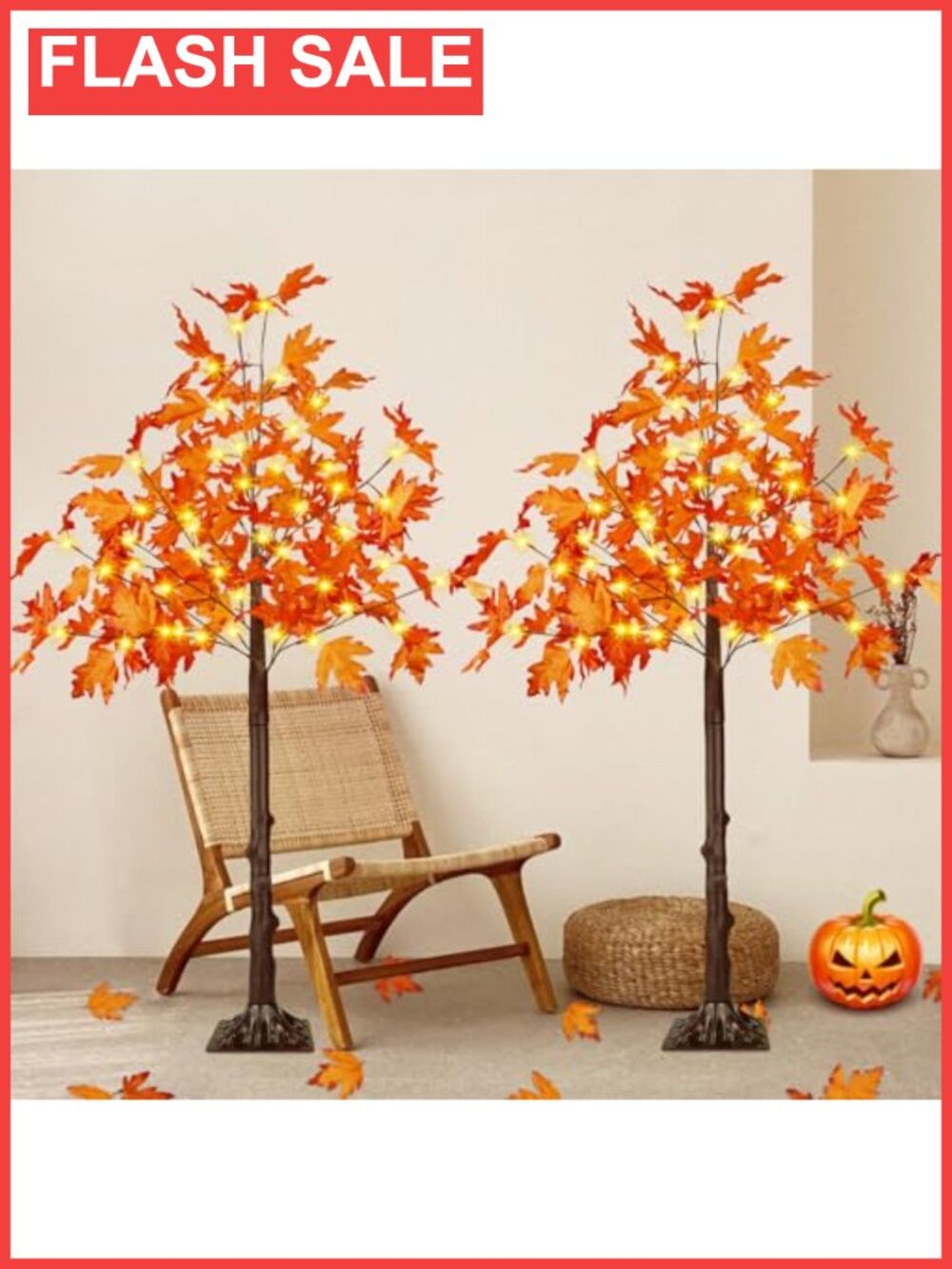 2 Pack Lighted Maple Tree 100 LED Artificial Fall Tree Home Decor